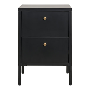 Comodino Dalby a 2 cassetti in acciaio nero con pomelli ottone 40×40×60 cm