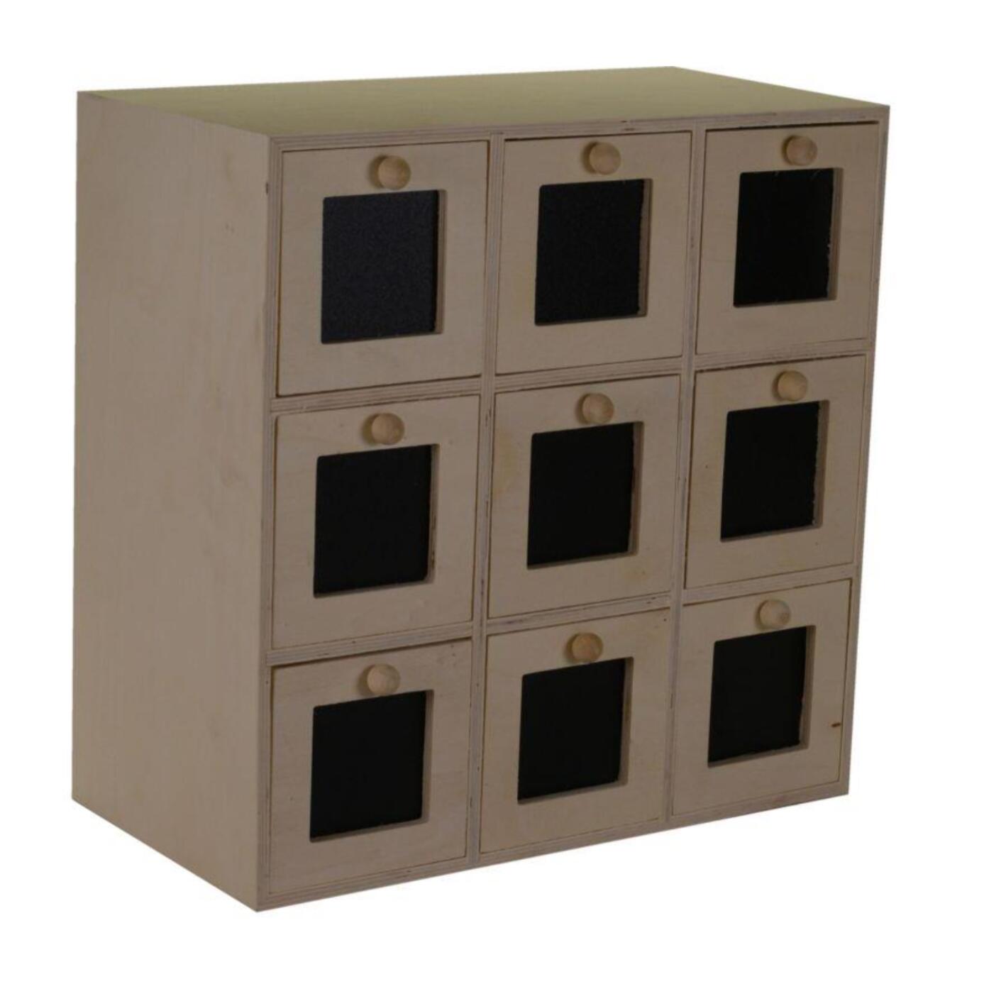Portatutto in legno naturale con 9 cassetti cm35x18h35