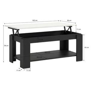 Mesa de centro elevable con almacenaje en negro mate y blanco artik 102x43-54 cm Lya Negro Mate - Blanco Artik