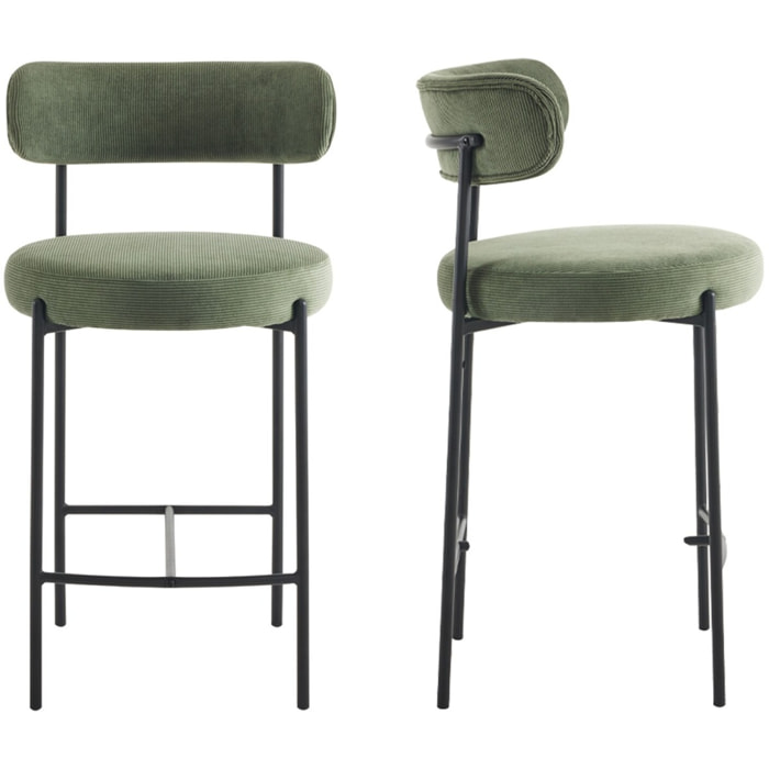Lot de 2 tabourets de bar en velours côtelé - EVORA