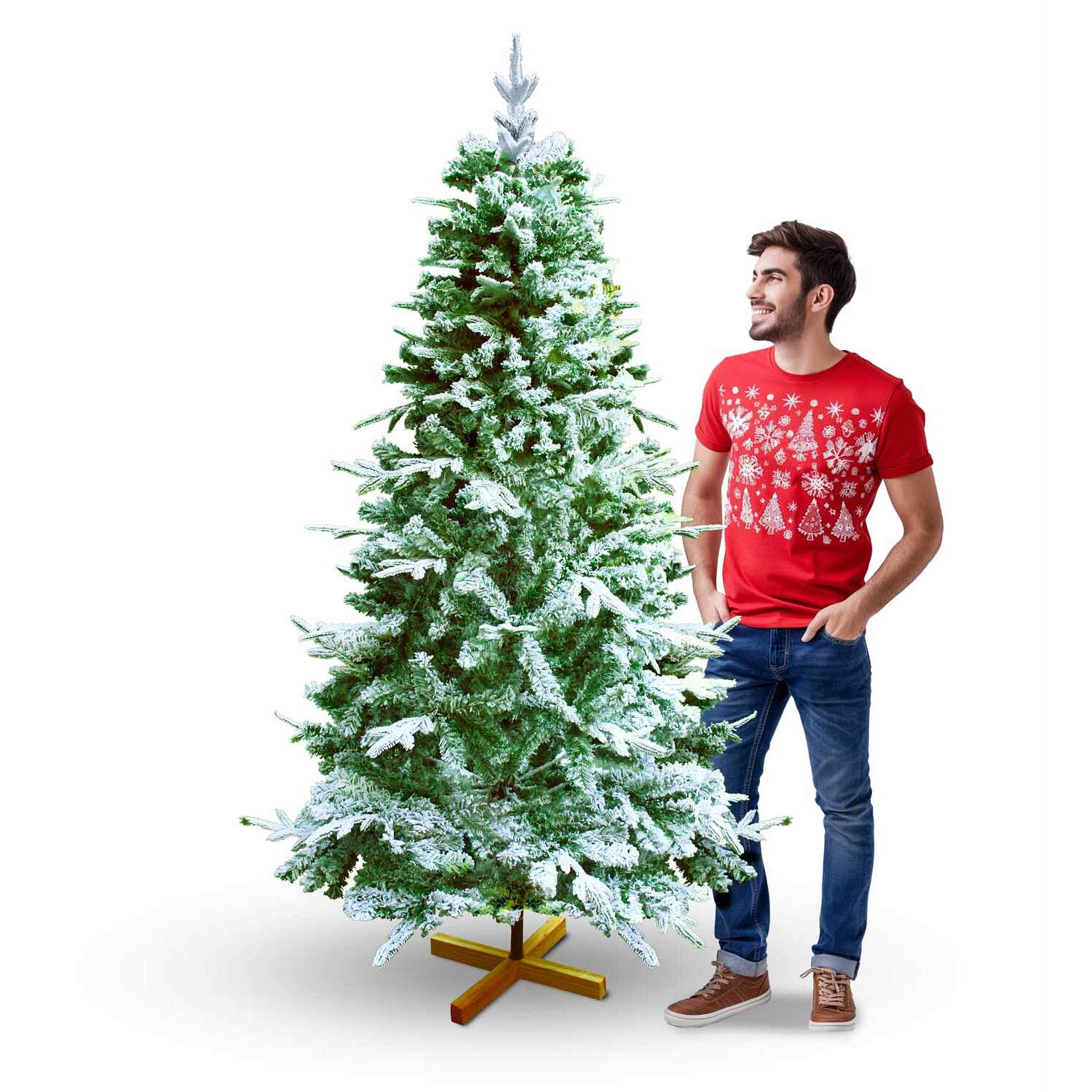 Donder - Albero di Natale innevato effetto realistico in PE e PVC ø99x210H, 658 rami