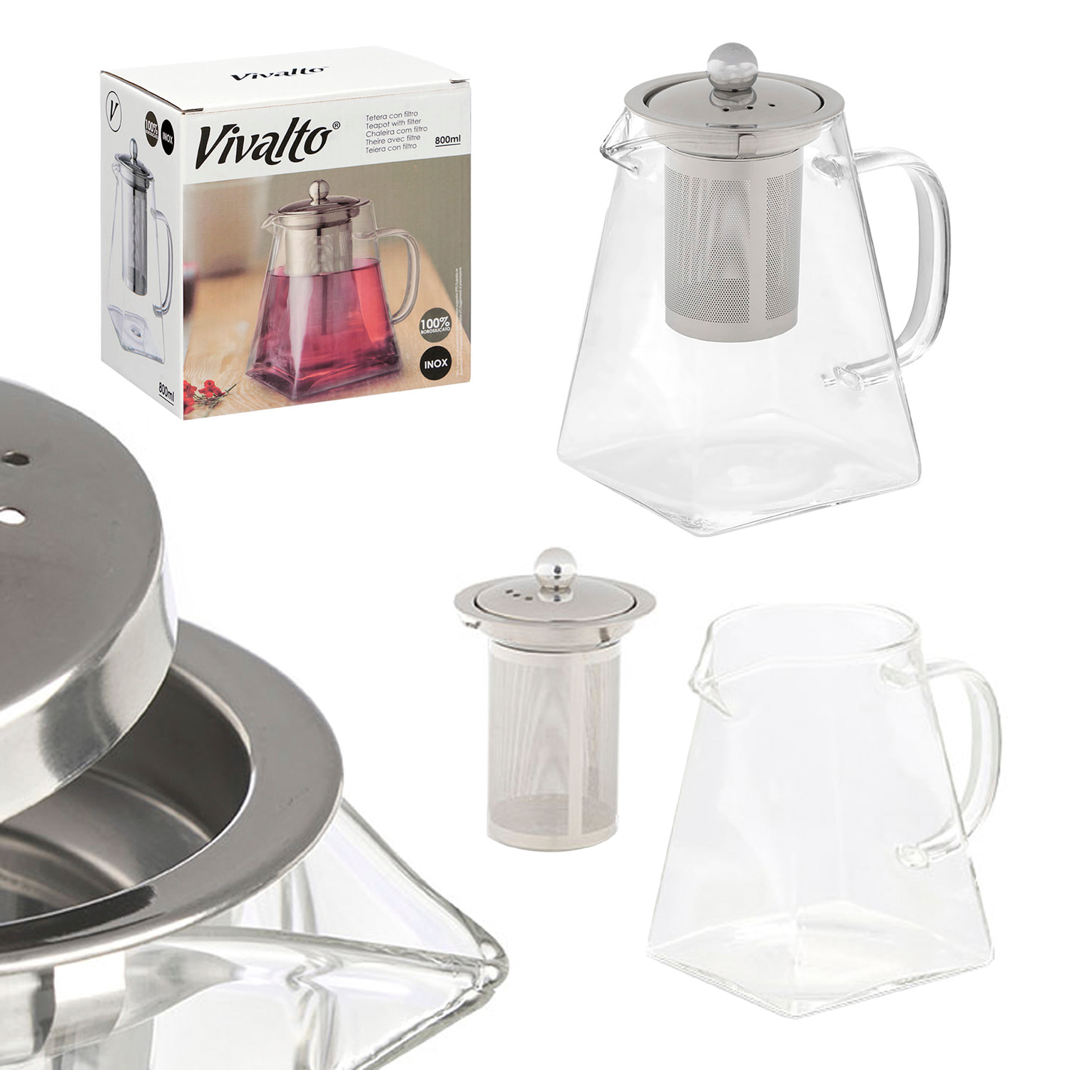 Teiera con manico e filtro in acciaio 800ml