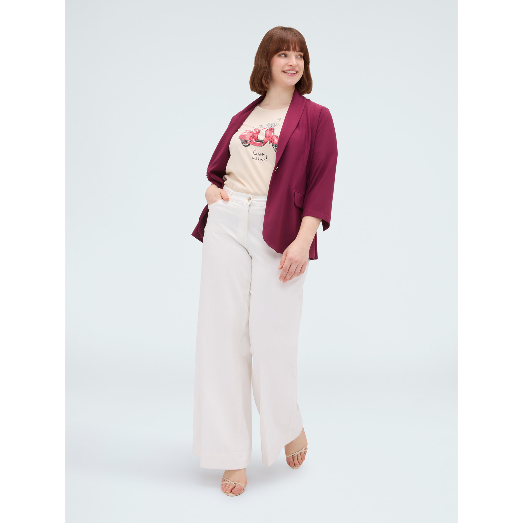 Fiorella Rubino - Blazer de punto con mangas de tres cuartos - Burgundy