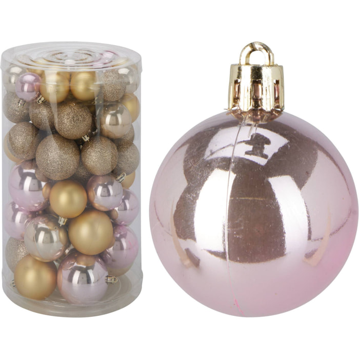 Conjunto de 60 bolas de navidad en colores champagne en varios diseños y acabados
