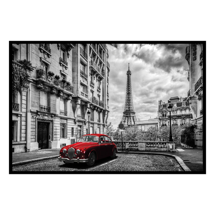 Affiche encadrée Paris voiture rouge vintage Affiche + cadre en métal - Noir