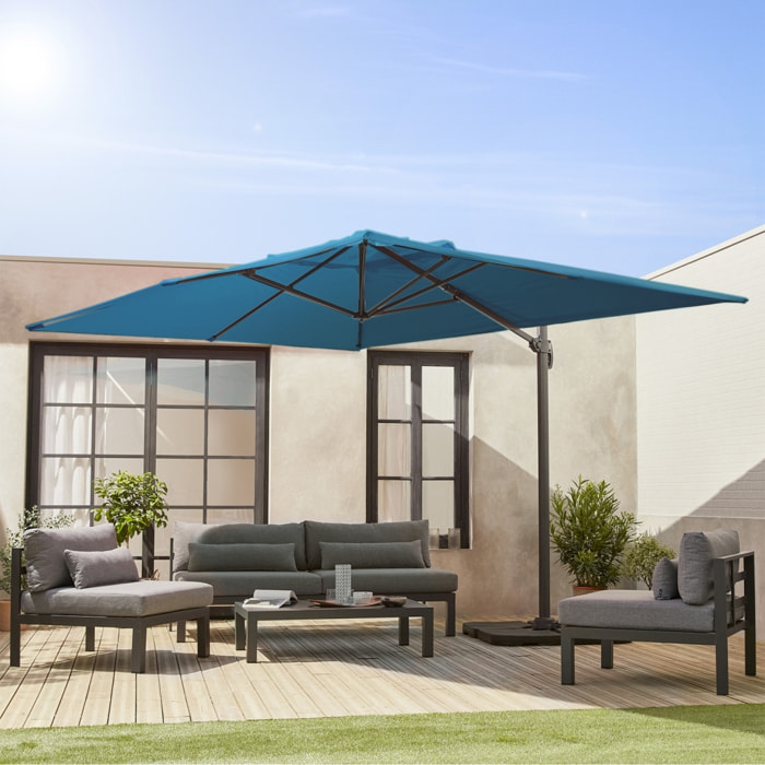 Parasol déporté rectangulaire 3x4 m - Wimereux - bleu canard- Parasol excentré inclinable dans 5 positions. rotatif à 360°.