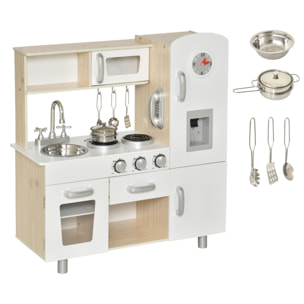 Cocina de Juguete de Madera con Fregadero Cocina de Inducción y Microondas Simulados con Accesorios Incluidos Cocina Infantil para +3 Años 74x30x81 cm Blanco