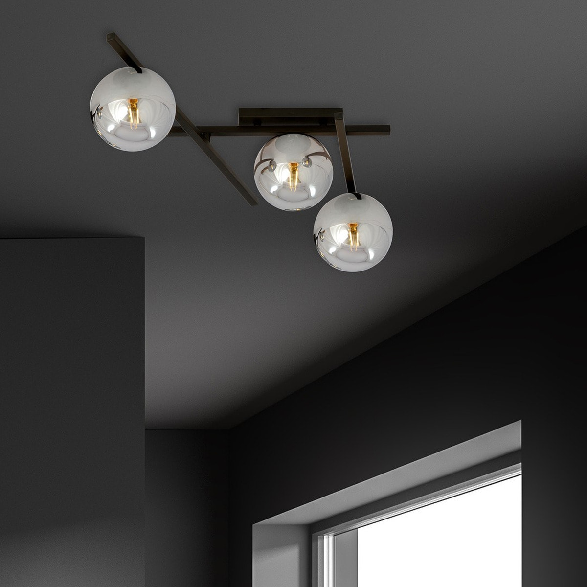Lampada a sospensione Smart in acciaio nero con diffusori in vetro grafite