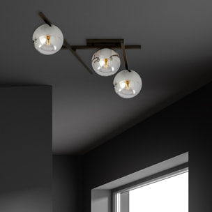 Lampada a sospensione Smart in acciaio nero con diffusori in vetro grafite