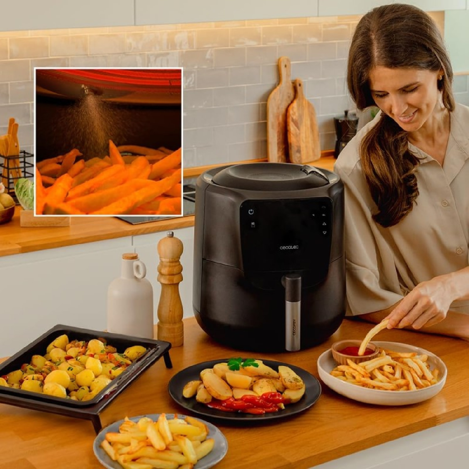 Cecotec Freidora de Aire sin Aceite de 55 L Cecofry Rain Pack. Air Fryer con Acc