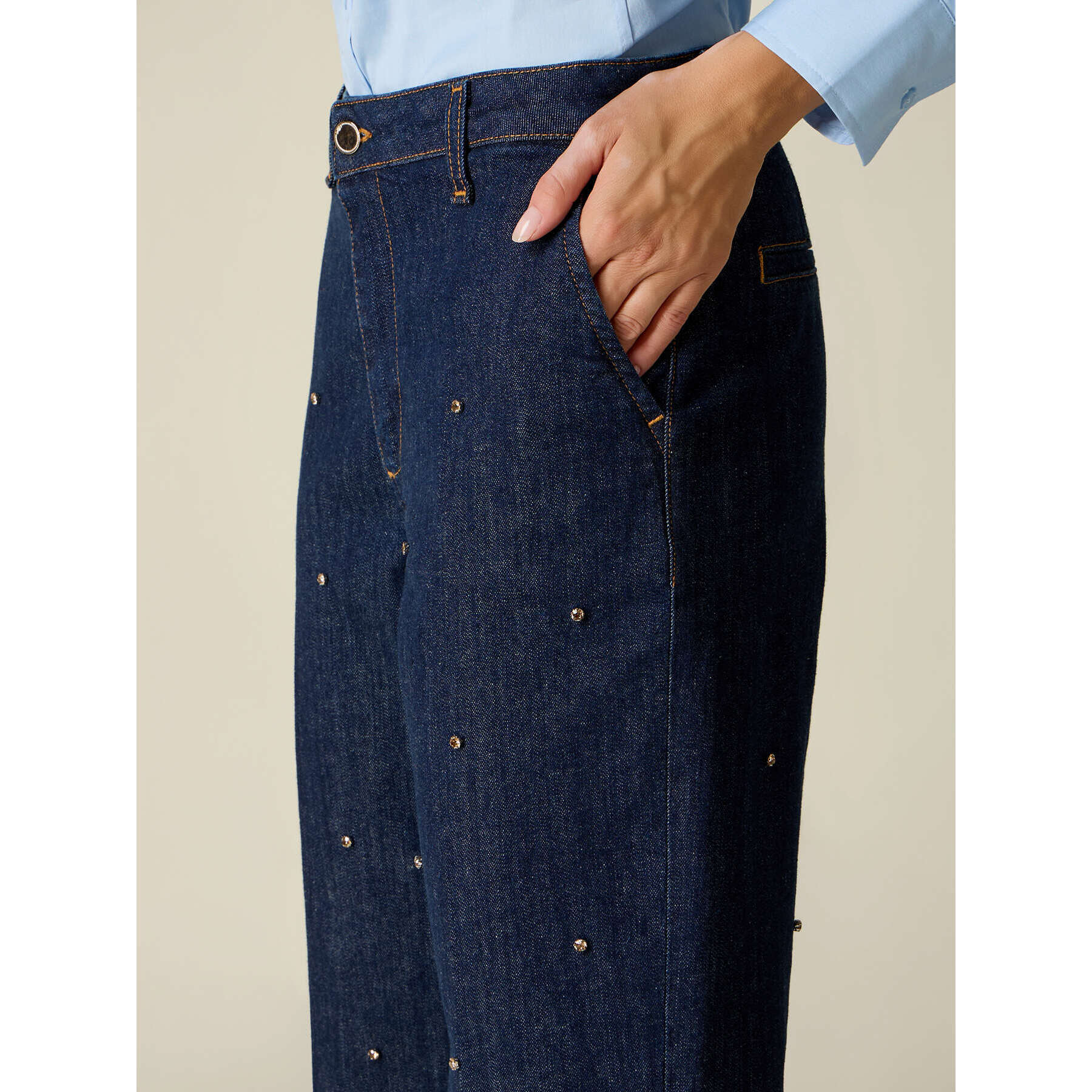 Oltre - Jeans cropped con cristalli - Blu