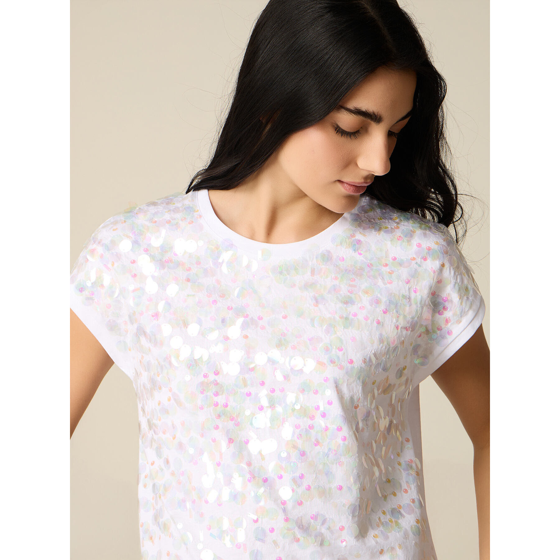 Oltre - T-shirt con ricamo in paillettes - Bianco