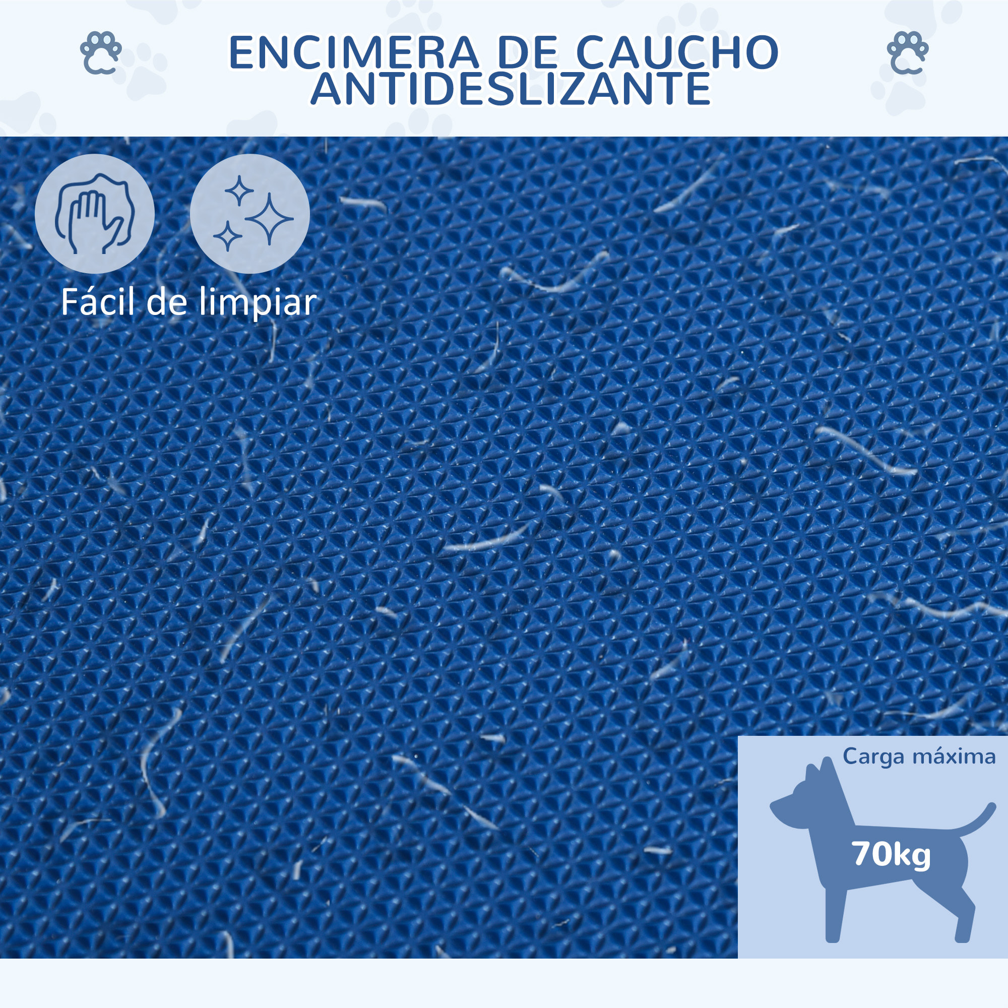 Mesa de Peluquería para Mascotas Mesa de Aseo Altura Regulable con Encimera Antideslizante Patas Plegables de Acero Inoxidable Asa y Brazo con Altura Ajustable 72x45x74-81 cm Azul