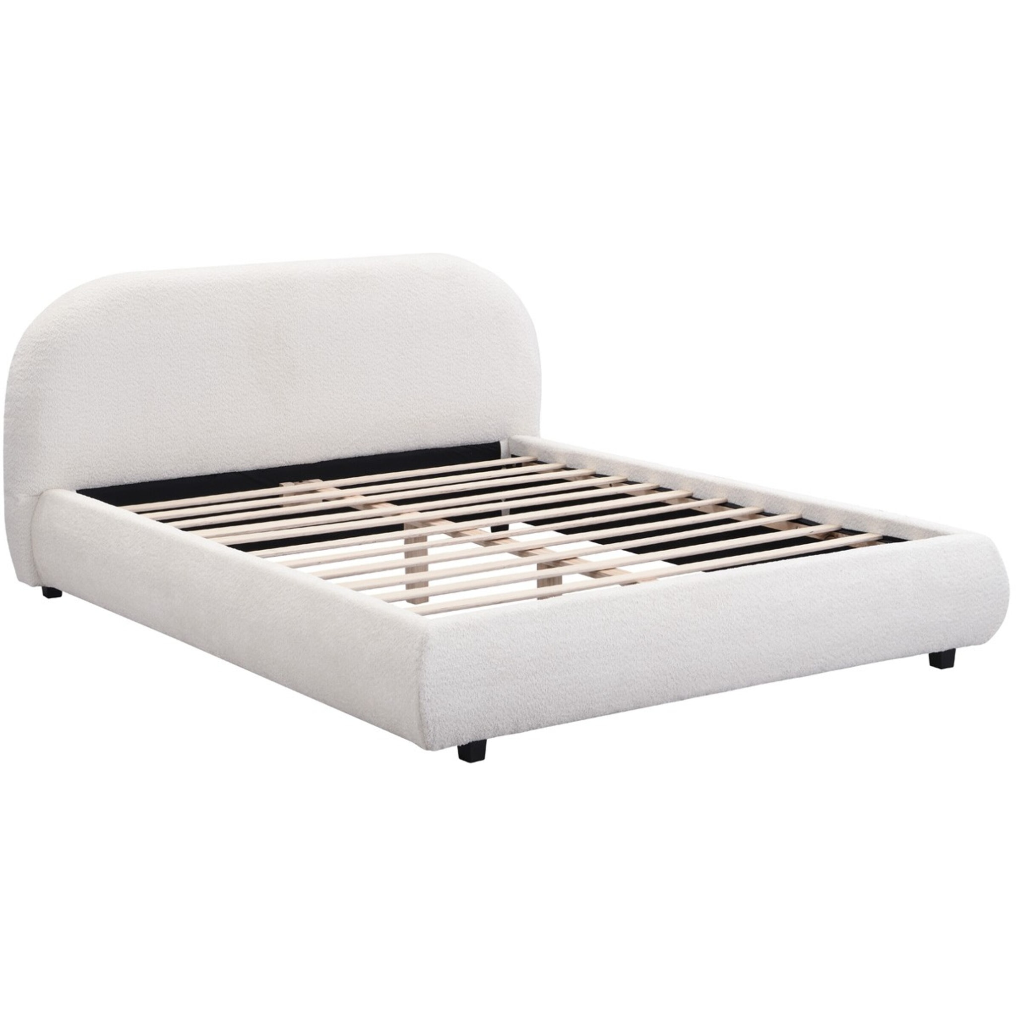 Lit avec tête de lit en tissu bouclé - MADDIE