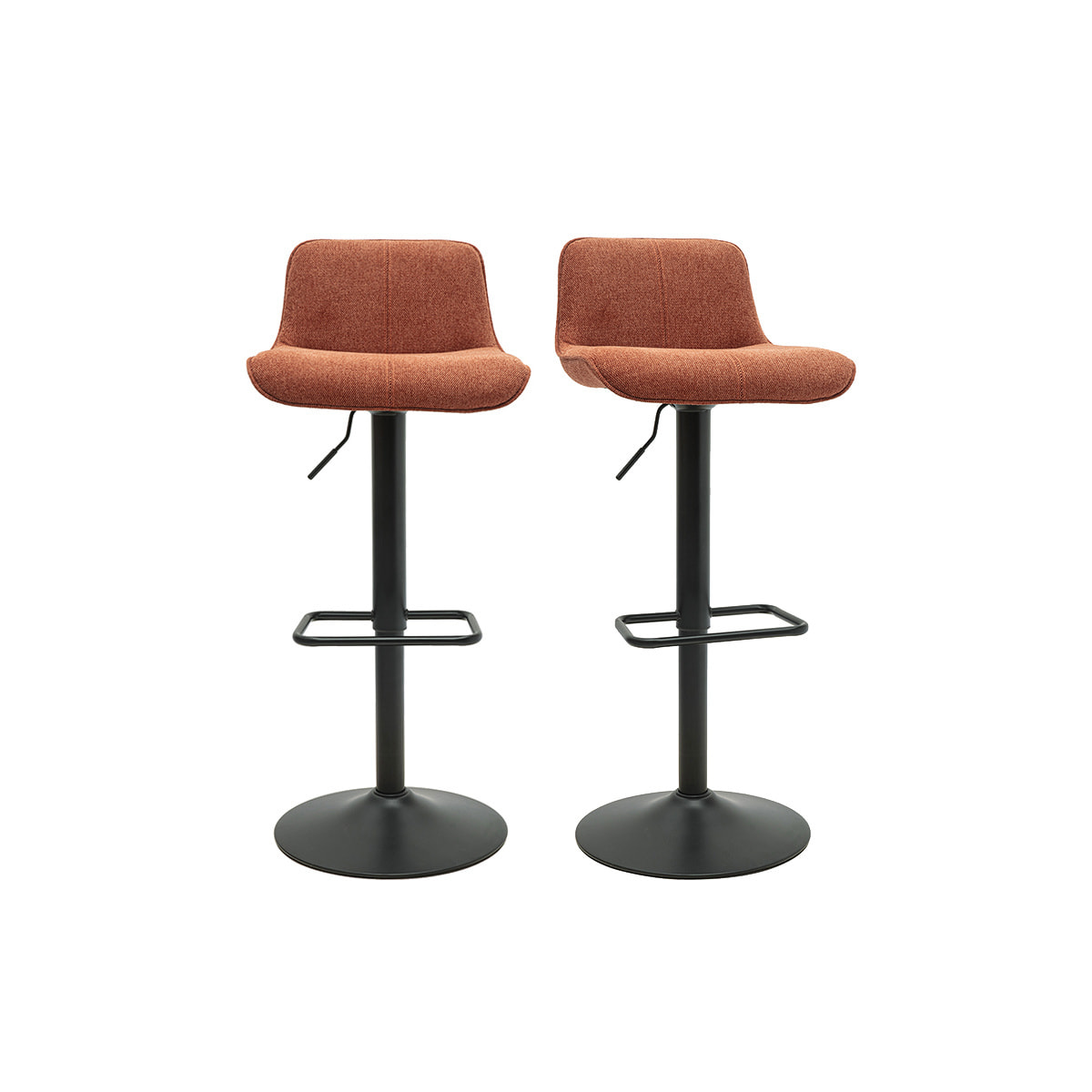 Tabourets de bar réglables pivotants 360° en tissu effet velours texturé terre brûlée et métal noir (lot de 2) BOOST