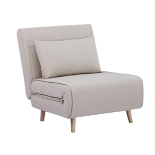 Chauffeuse convertible tissu piétement bois 1 place beige Guest