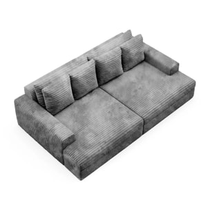 CAMELIA - Canapé 3 places en velours côtelé épais gris foncé