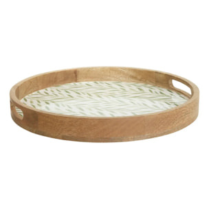 Plateau rond Inaya D38cm vert olive et manguier