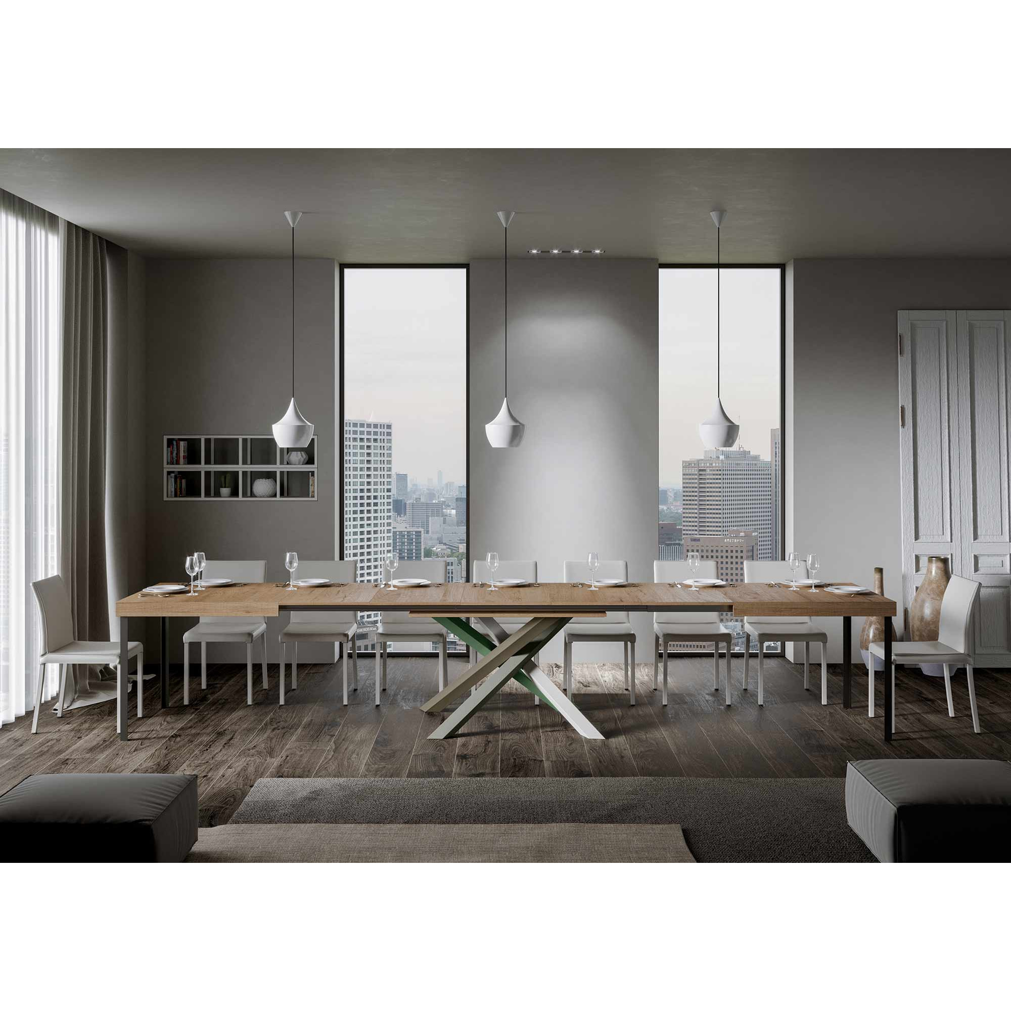Mesa extensible 90x200/460 cm Volantis Roble Natural estructura multicolor 4/A