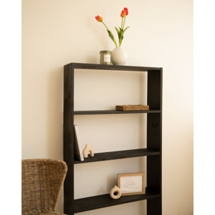 Estantería de madera maciza tono negro con 3 estantes Alto: 146 Largo: 80 Ancho: 20