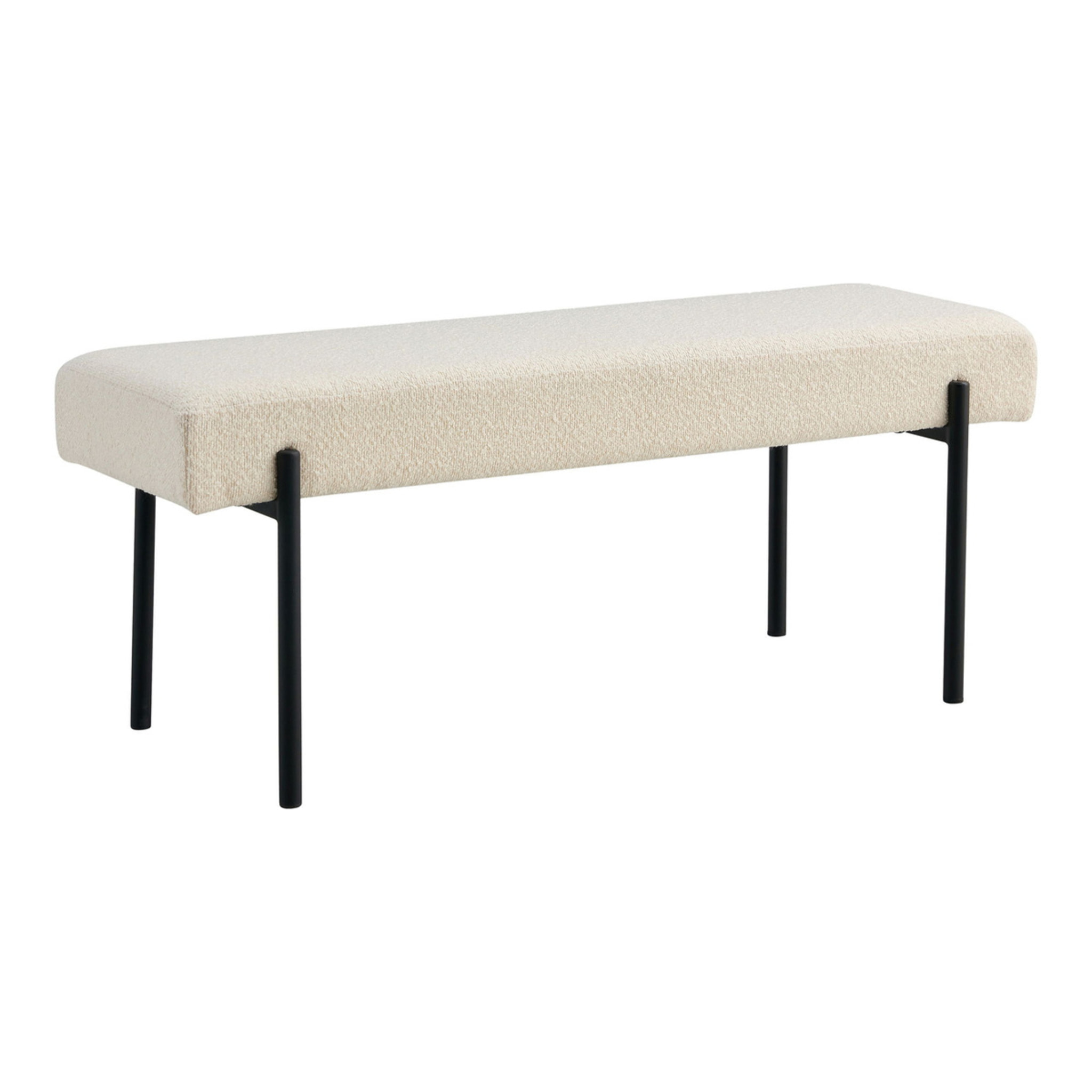Panchetta Swindon in bouclé bianco con gambe nere, 100 cm