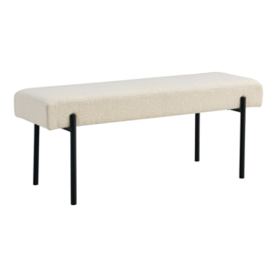 Panchetta Swindon in bouclé bianco con gambe nere, 100 cm