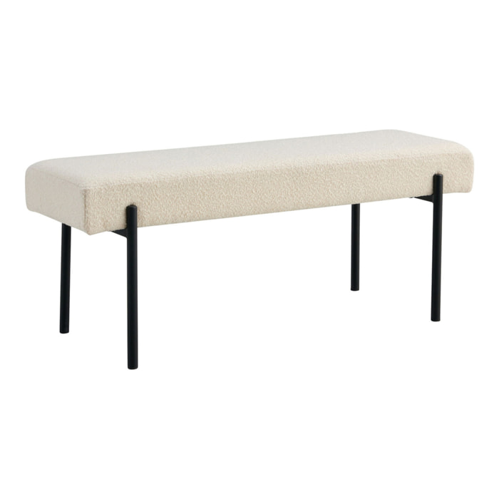 Panchetta Swindon in bouclé bianco con gambe nere, 100 cm
