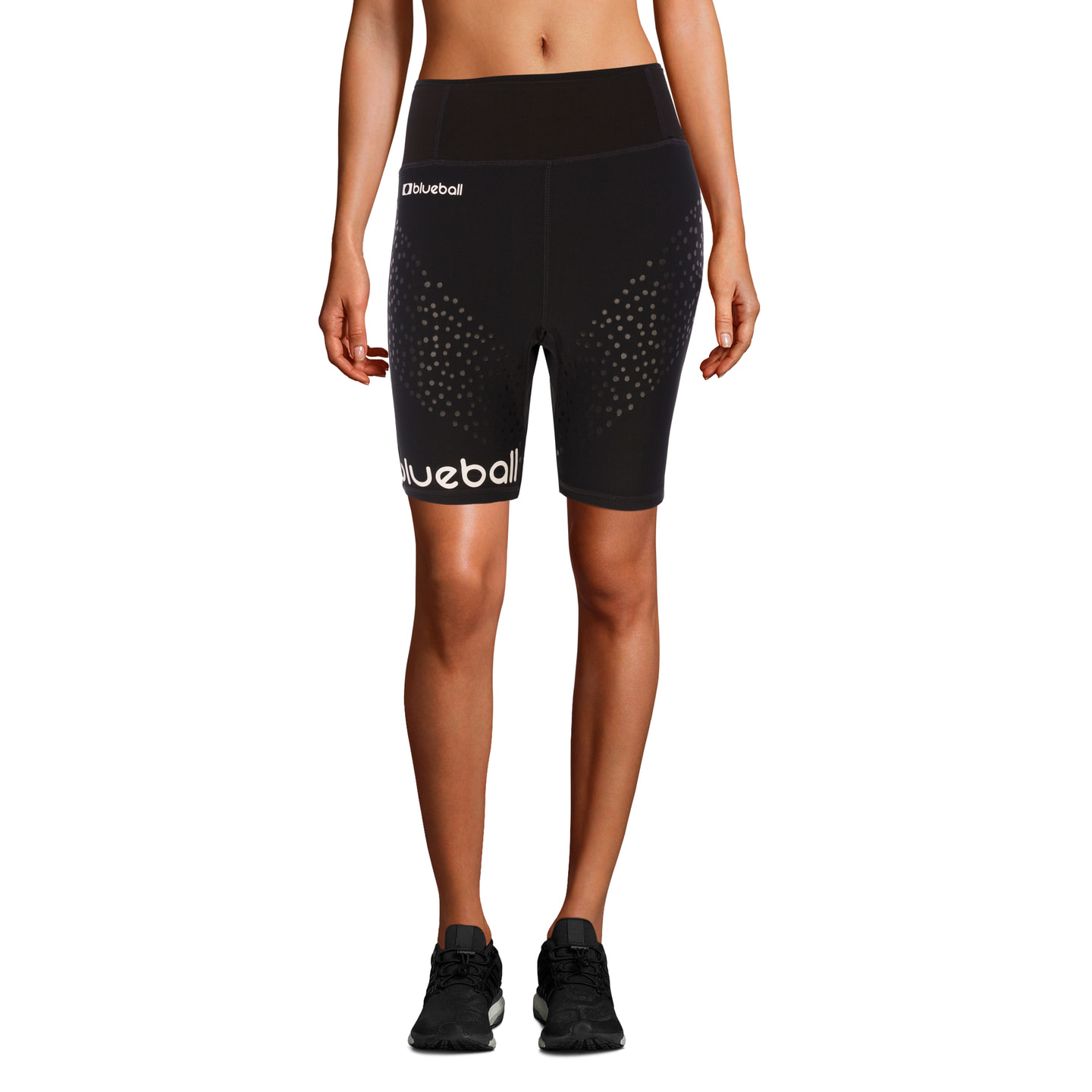 MALLAS DE COMPRESIÓN RUNNING PARA MUJER DE LARGO CORTO BLUEBALL EN NEGRO CON BLANCO