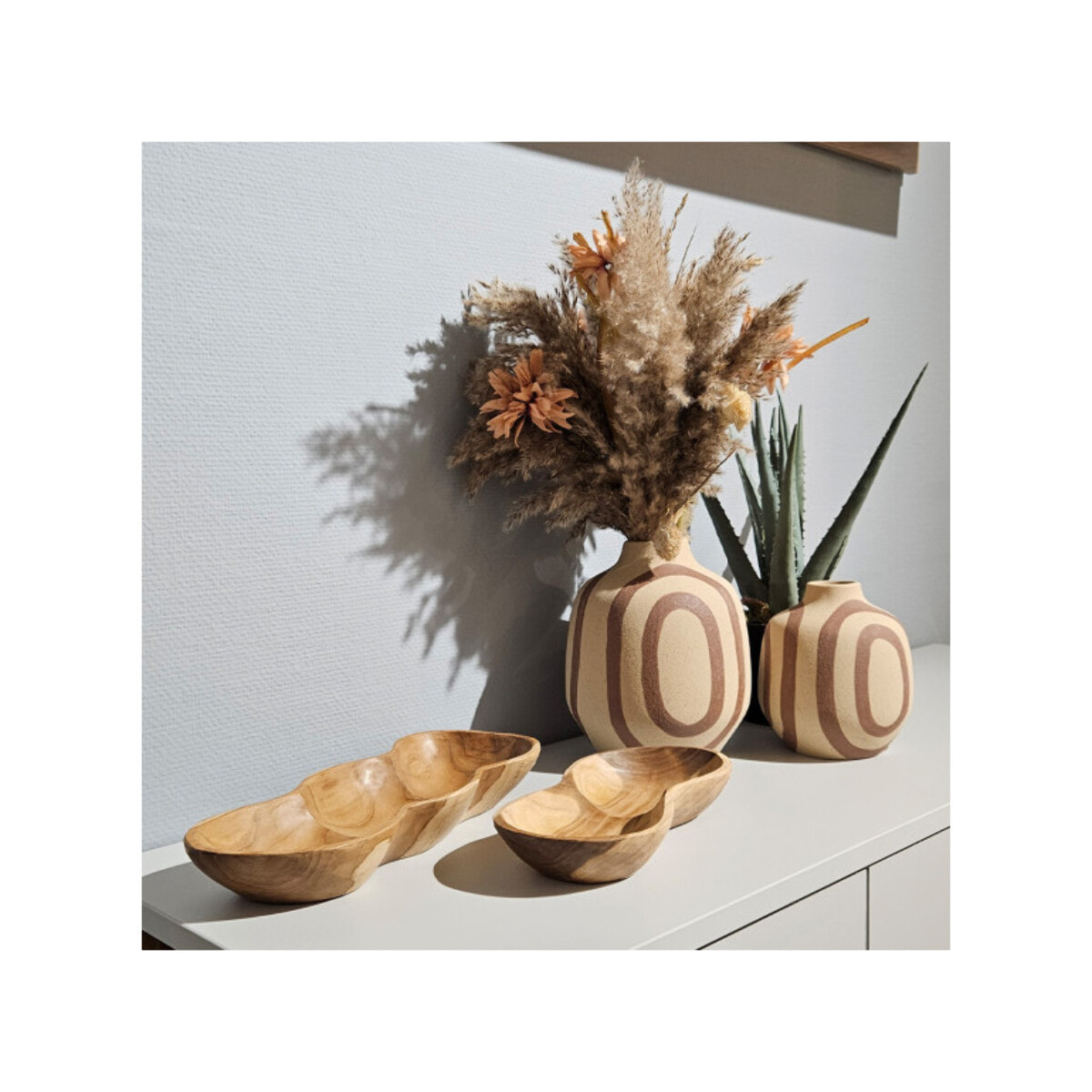 Bol long décoratif L. 29 cm en bois de teck artisanale - TAM