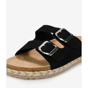 Sandalias planas negras con suela de corcho y esparto