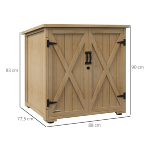 Armoire de jardin 2 portes croisillons étagère toit bitumé bois sapin pré-huilé