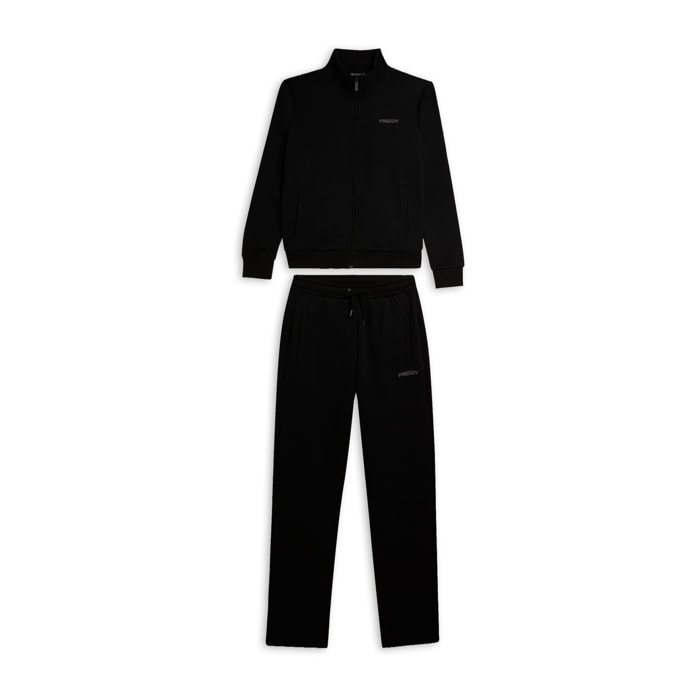 Tuta full zip in felpa garzata con collo alto e gamba dritta