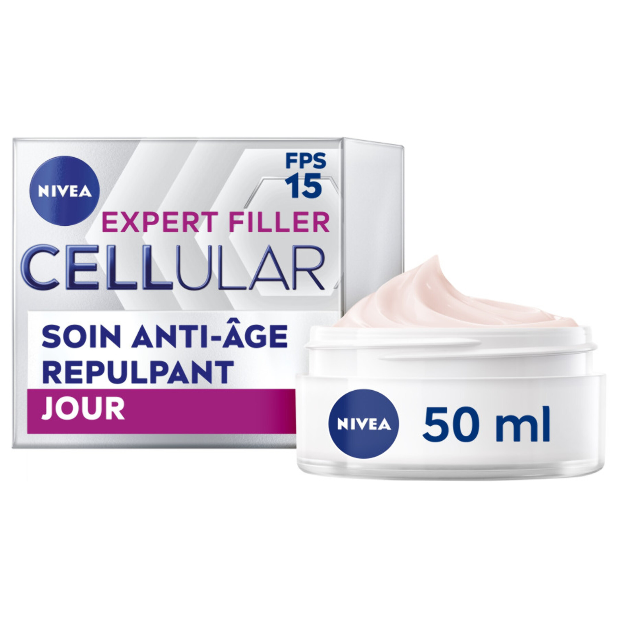 Pack de 2 - NIVEA - Soin de Jour Anti-Âge Repulpant CELLULAR EXPERT FILLER FPS15 2X50ml