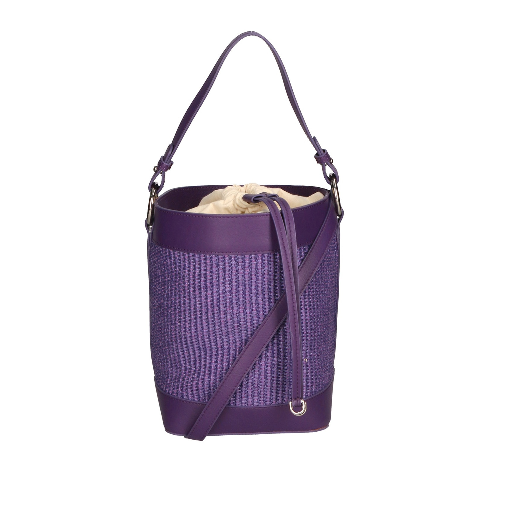 Borsa a secchiello da donna - Modello False - Misto pelle e tessuto - 24.0 x 18.0 x 15.0 cm