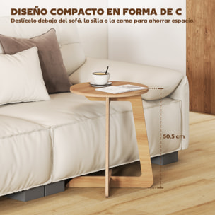 Mesa Auxiliar en Forma de C, Mesita Auxiliar Redonda, Montaje Rápido, para Espacios Pequeños, Salón, Dormitorio, Natural