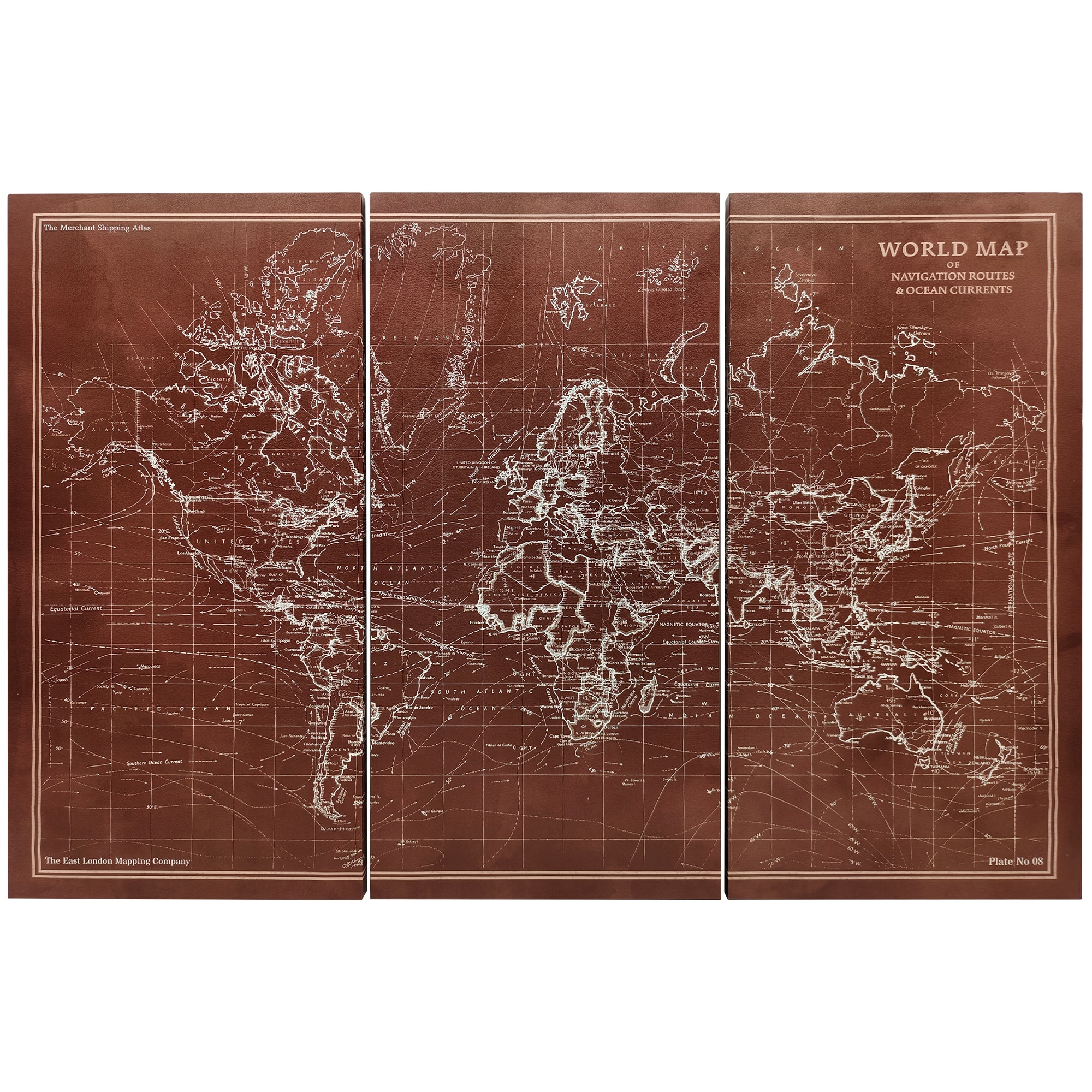 Cuadros en Lienzo Trípticos de Mapamundi Vintage a Mano, 120x60 cm, Cuadros Grandes de Arte de Pared con Marco de Madera, Decoración Elegante para Dormitorio, Salón, Cocina, Marrón