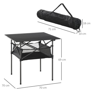 Mesa de Camping Plegable con Almacenaje de Malla Bolsa de Transporte 70x70x69 cm