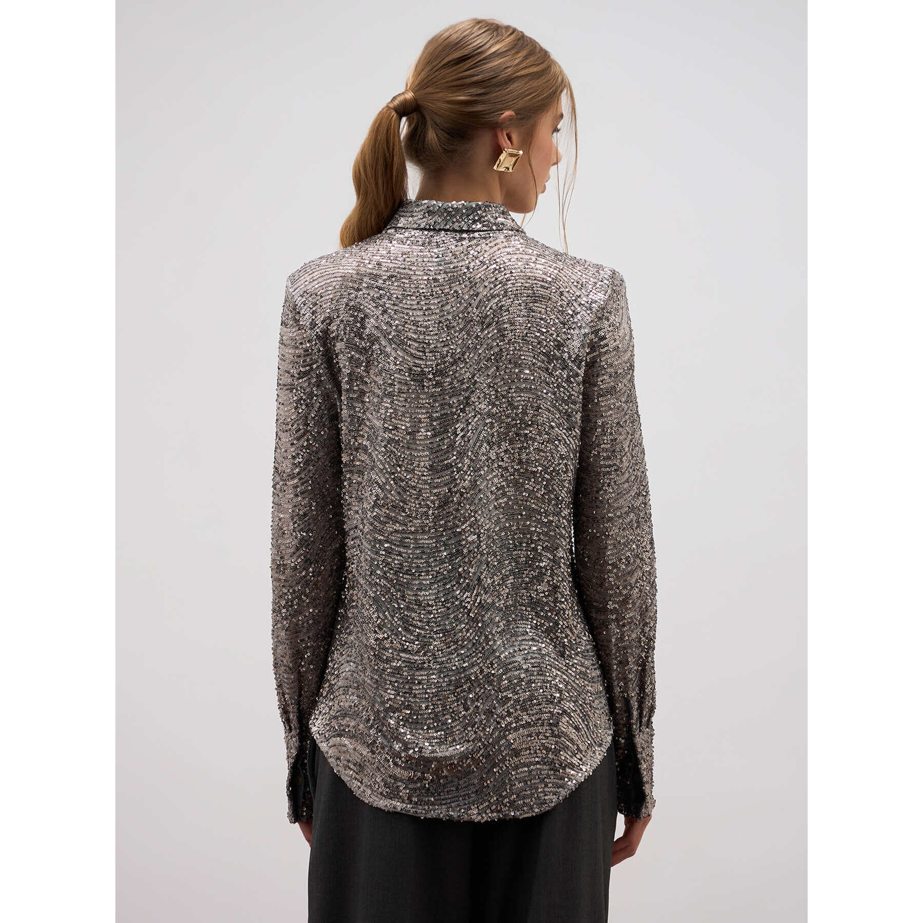 Oltre - Camicia in tulle con paillettes - Grigio