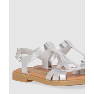 Sandalias de Piel - Plata - Tacón: Bajo