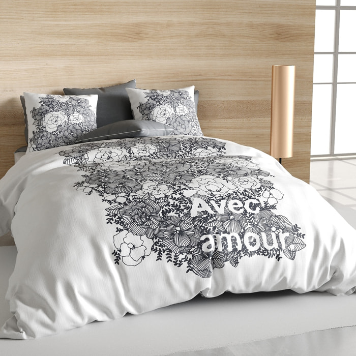 Parure Housse De Couette 3pcs 100% coton Bio 47fils Avec Amour