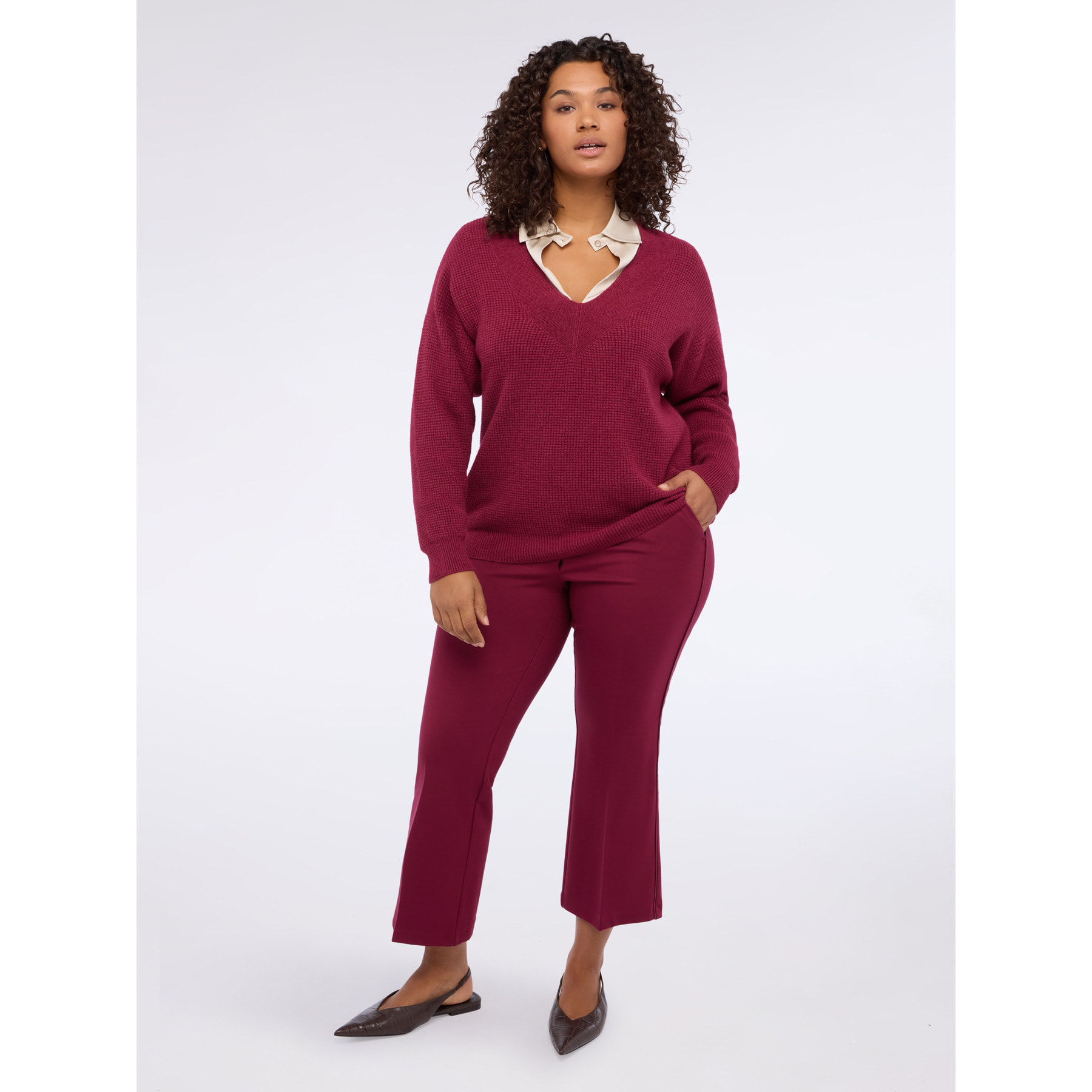 Fiorella Rubino - Pantaloni Kick Flare in Punto Milano - Bordeaux