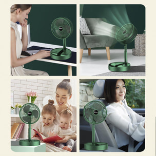 DAM Ventilador portátil plegable de 9W, con batería recargable y 3 velocidades. 17x8,5x36 Cm. Color: Verde