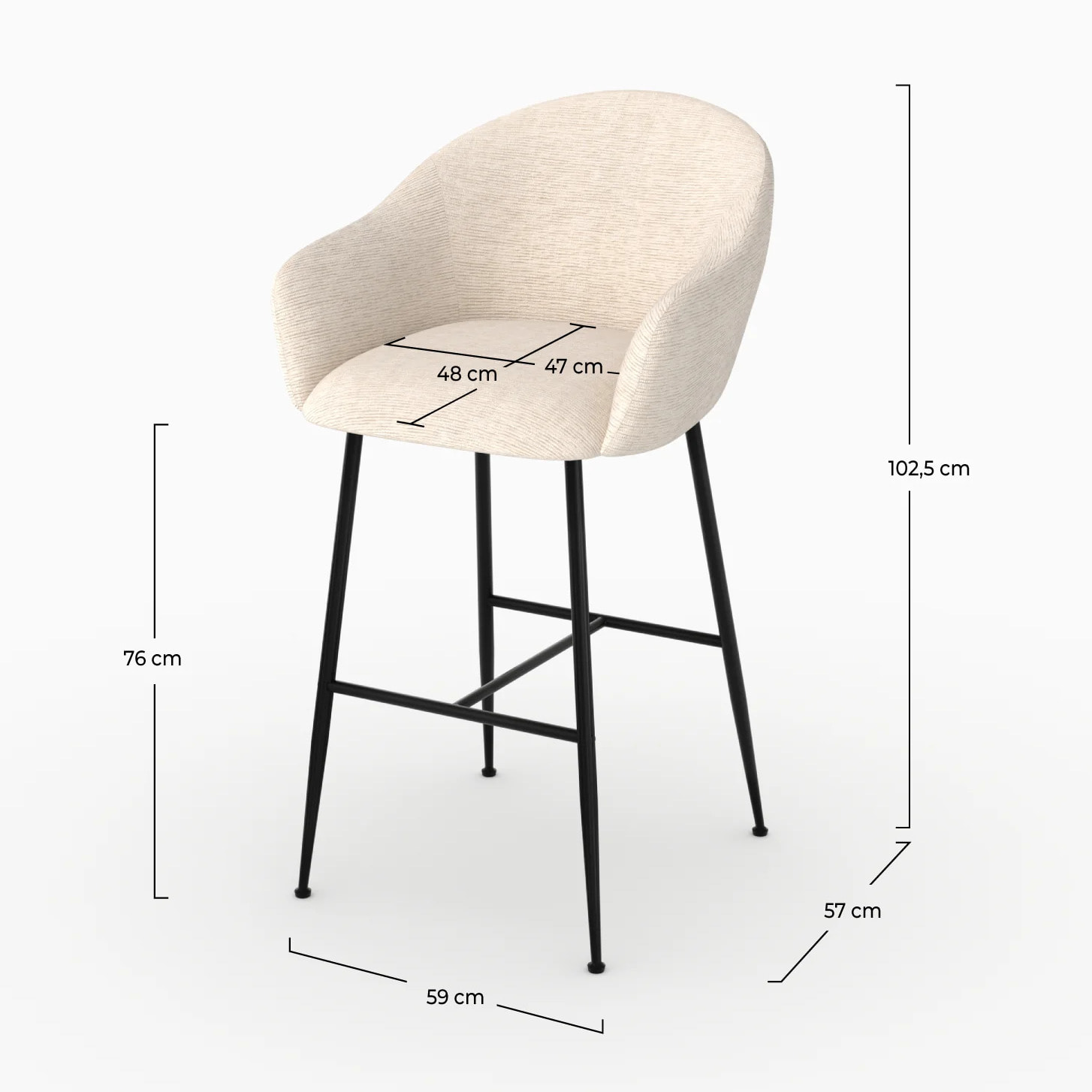 Chaise de bar en tissu blanc chiné 76 cm - Socky