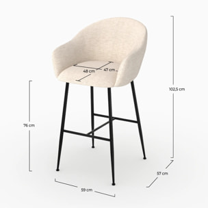 Chaise de bar en tissu blanc chiné 76 cm - Socky
