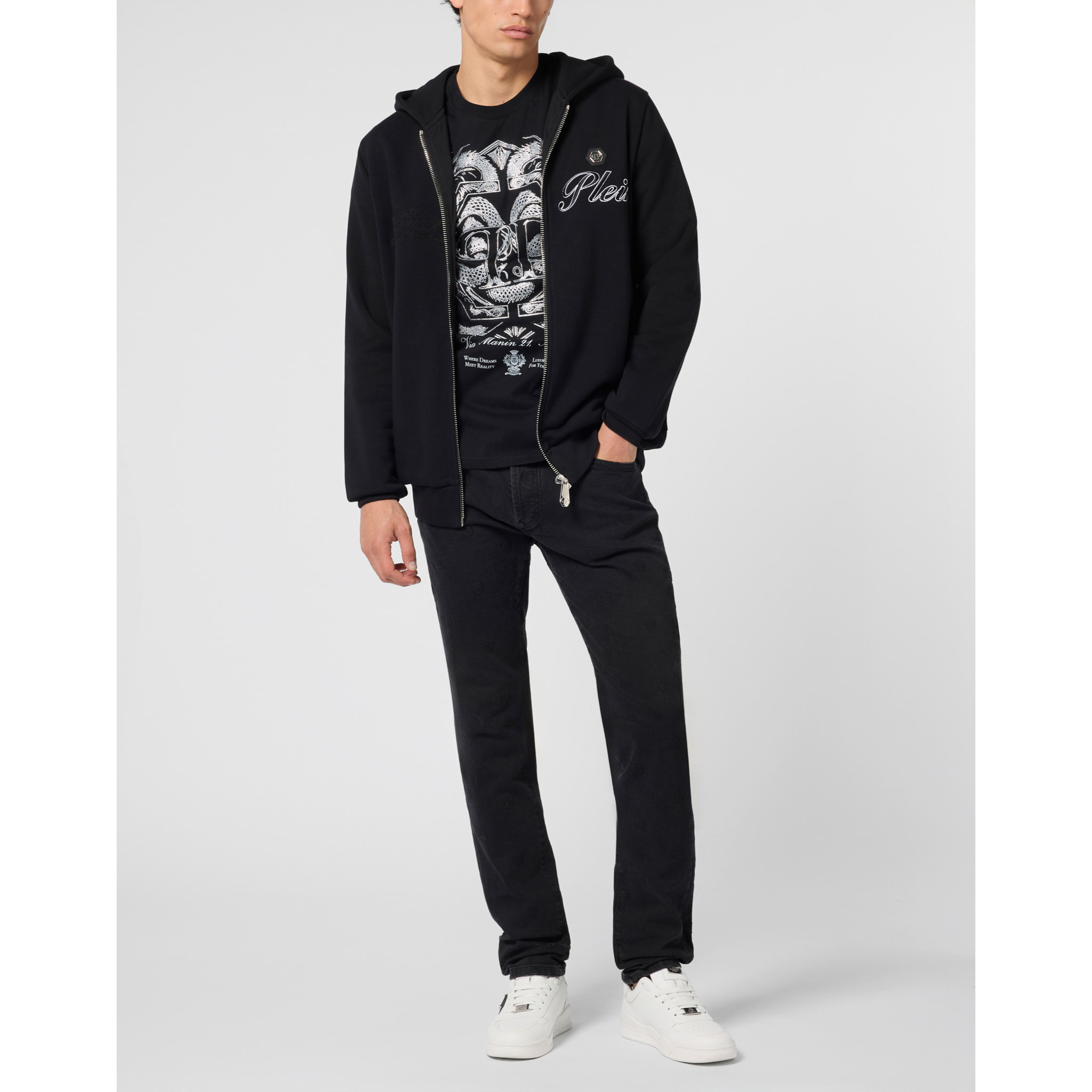 PHILIPP PLEIN Zip Hoodie Signature Embroidery