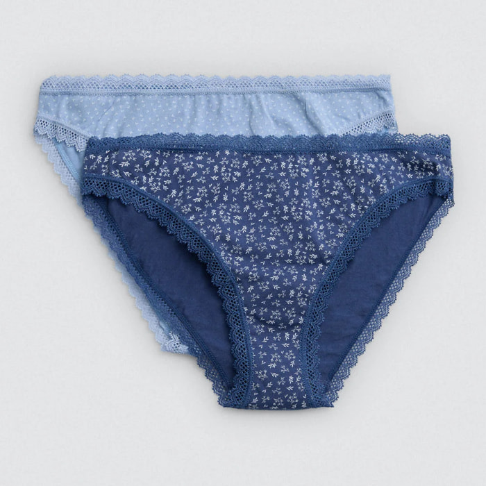 Confezione da 2 mini slip stampati nei toni del blu
