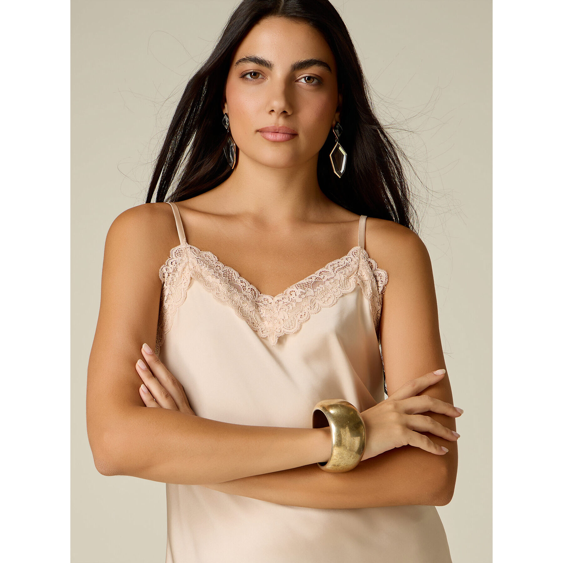Oltre - Top lingerie in raso e pizzo - Beige