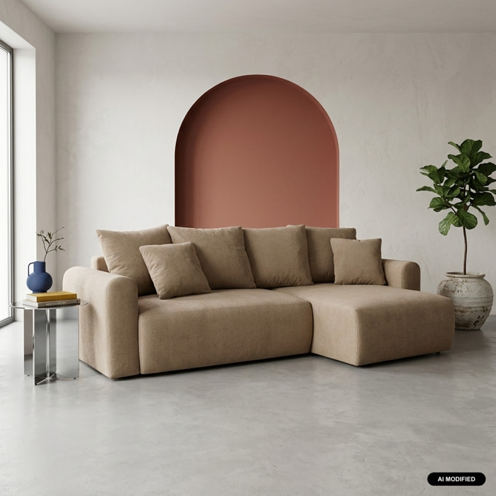 Canapé d'angle convertible réversible 3 places tissu chenille avec coffre ALMO