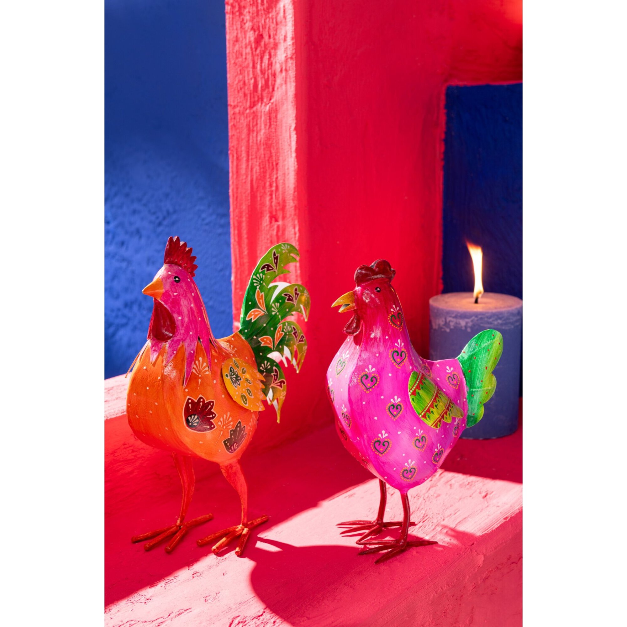 J-Line décoration Coq - acier - mix - large - 2 pièces