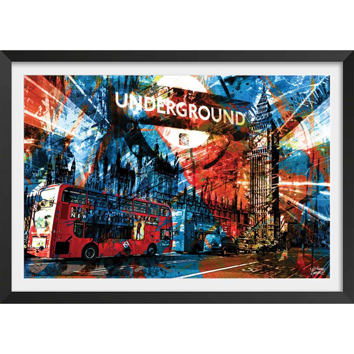 Affiche illustration graffiti london Affiche + cadre en bois - Noir